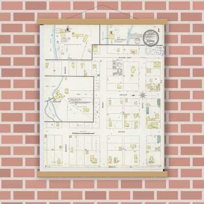 Old map wall art mockup — magnetic wood frame on brick wall — Sanborn Fire Insurance Map from Gladwin, Gladwin County, Michigan (1898) - Complete Map Set