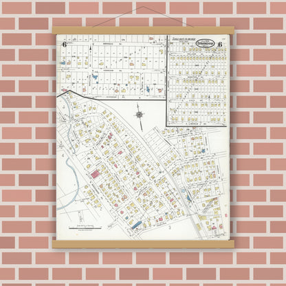 Old map wall art mockup — magnetic wood frame on brick wall — Sanborn Fire Insurance Map from Birmingham, Oakland County, Michigan (1926), Sheet #0006
