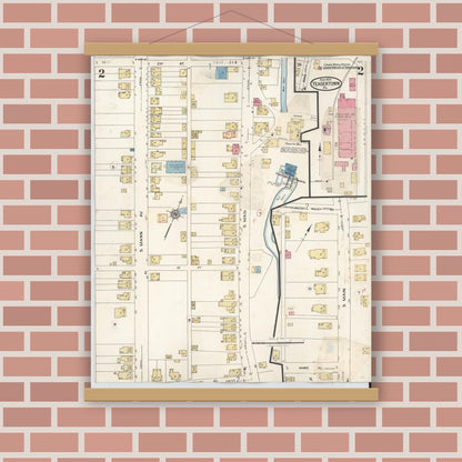Old map wall art mockup — magnetic wood frame on brick wall — Sanborn Fire Insurance Map from Yeagertown, Mifflin County, Pennsylvania (1928), Sheet #0002