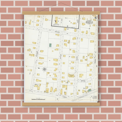 Old map wall art mockup — magnetic wood frame on brick wall — Sanborn Fire Insurance Map from Mansfield, Bristol County, Massachusetts (1903), Sheet #0004