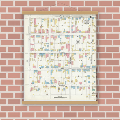 Old map wall art mockup — magnetic wood frame on brick wall — Sanborn Fire Insurance Map from Laredo, Webb County, Texas (1905), Sheet #0011