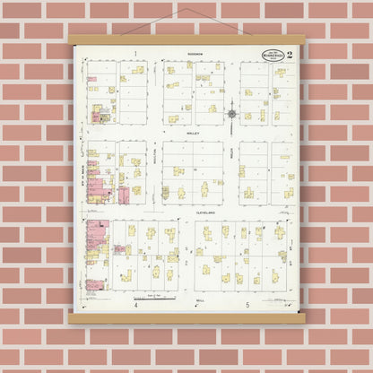 Old map wall art mockup — magnetic wood frame on brick wall — Sanborn Fire Insurance Map from Winnebago, Faribault County, Minnesota (1911), Sheet #0002
