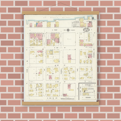 Old map wall art mockup — magnetic wood frame on brick wall — Sanborn Fire Insurance Map from Saint Clair, Saint Clair County, Michigan (1913), Sheet #0006