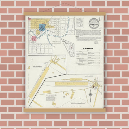 Old map wall art mockup — magnetic wood frame on brick wall — Sanborn Fire Insurance Map from Dunnellon, Marion County, Florida (1917) - Complete Map Set