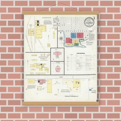 Old map wall art mockup — magnetic wood frame on brick wall — Sanborn Fire Insurance Map from Colorado, Mitchell County, Texas (1908) - Complete Map Set