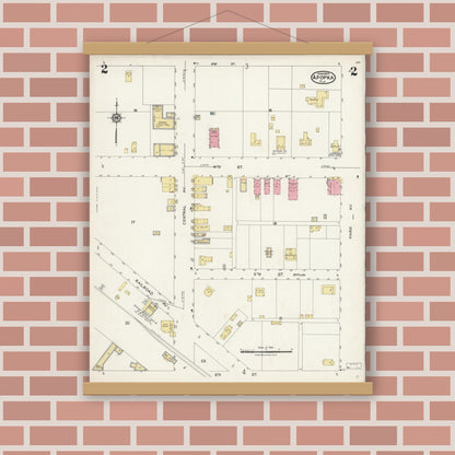 Old map wall art mockup — magnetic wood frame on brick wall — Sanborn Fire Insurance Map from Apopka, Orange County, Florida (1924), Sheet #0002