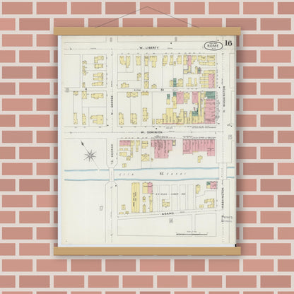 Old map wall art mockup — magnetic wood frame on brick wall — Sanborn Fire Insurance Map from Rome, Oneida County, New York (1894), Sheet #0016