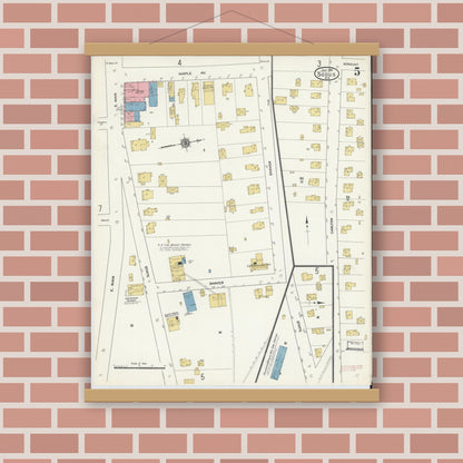 Old map wall art mockup — magnetic wood frame on brick wall — Sanborn Fire Insurance Map from Sodus, Wayne County, New York (1911), Sheet #0005