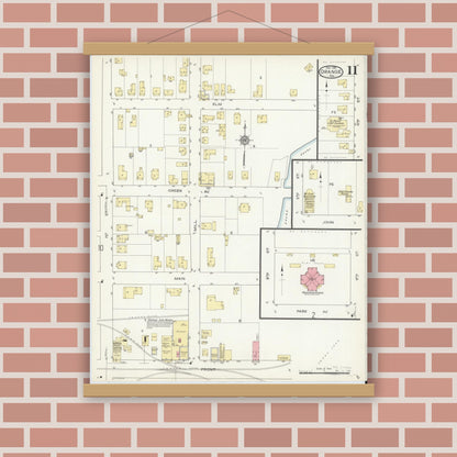 Old map wall art mockup — magnetic wood frame on brick wall — Sanborn Fire Insurance Map from Orange, Orange County, Texas (1914), Sheet #0011