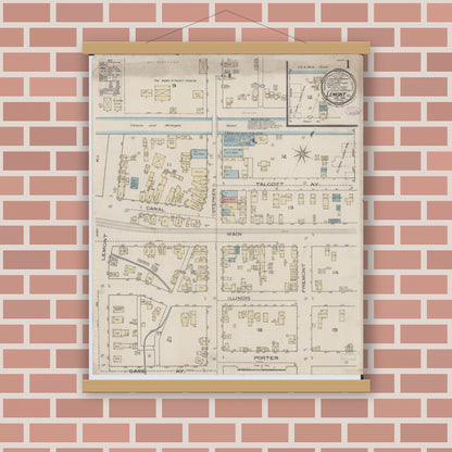 Old map wall art mockup — magnetic wood frame on brick wall — Sanborn Fire Insurance Map from Lemont, Cook County, Illinois (1886) - Complete Map Set