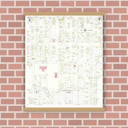 Old map wall art mockup — magnetic wood frame on brick wall — Sanborn Fire Insurance Map from Lamesa, Dawson County, Texas (1932), Sheet #0004