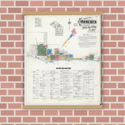 Old map wall art mockup — magnetic wood frame on brick wall — Sanborn Fire Insurance Map from Hancock, Houghton County, Michigan (1917) - Complete Map Set