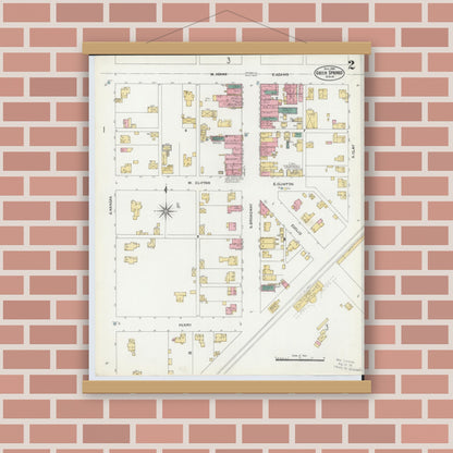 Old map wall art mockup — magnetic wood frame on brick wall — Sanborn Fire Insurance Map from Green Springs, Sandusky And Seneca Counties, Ohio (1906), Sheet #0002
