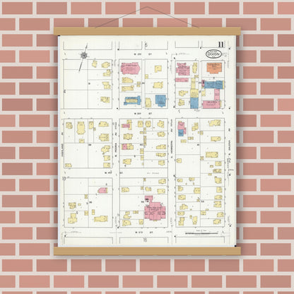 Old map wall art mockup — magnetic wood frame on brick wall — Sanborn Fire Insurance Map from Dixon, Lee County, Illinois (1918), Sheet #0011