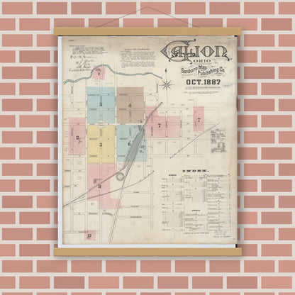 Old map wall art mockup — magnetic wood frame on brick wall — Sanborn Fire Insurance Map from Galion, Crawford County, Ohio (1887) - Complete Map Set