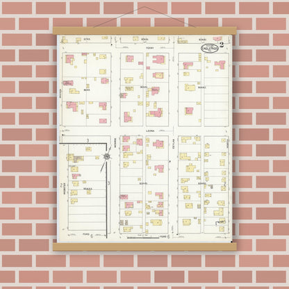 Old map wall art mockup — magnetic wood frame on brick wall — Sanborn Fire Insurance Map from Eagle Pass, Maverick County, Texas (1916), Sheet #0002