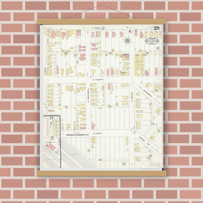Old map wall art mockup — magnetic wood frame on brick wall — Sanborn Fire Insurance Map from Chillicothe, Ross County, Ohio (1909), Sheet #0029