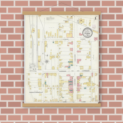 Old map wall art mockup — magnetic wood frame on brick wall — Sanborn Fire Insurance Map from Dillsburg, York County, Pennsylvania (1902) - Complete Map Set