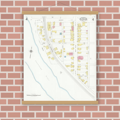 Old map wall art mockup — magnetic wood frame on brick wall — Sanborn Fire Insurance Map from Saltsburg, Indiana County, Pennsylvania (1927), Sheet #0004