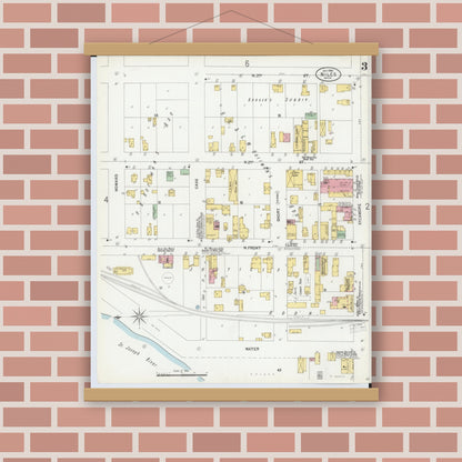 Old map wall art mockup — magnetic wood frame on brick wall — Sanborn Fire Insurance Map from Niles, Berrien County, Michigan (1900), Sheet #0003