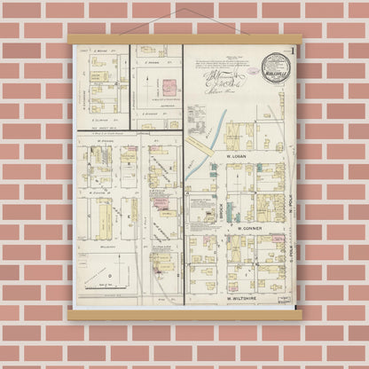 Old map wall art mockup — magnetic wood frame on brick wall — Sanborn Fire Insurance Map from Noblesville, Hamilton County, Indiana (1887) - Complete Map Set