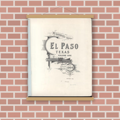 Old map wall art mockup — magnetic wood frame on brick wall — Sanborn Fire Insurance Map from El Paso, El Paso County, Texas (1954), Sheet #0001