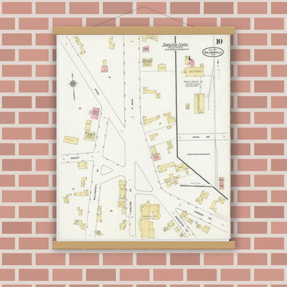 Old map wall art mockup — magnetic wood frame on brick wall — Sanborn Fire Insurance Map from Baldwinville, Worcester County, Massachusetts (1912), Sheet #0010