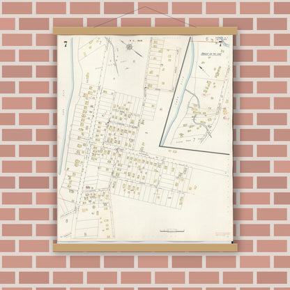 Old map wall art mockup — magnetic wood frame on brick wall — Sanborn Fire Insurance Map from Angola, Erie County, New York (1944), Sheet #0007