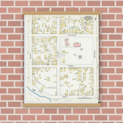 Old map wall art mockup — magnetic wood frame on brick wall — Sanborn Fire Insurance Map from Key West, Monroe County, Florida (1892), Sheet #0007
