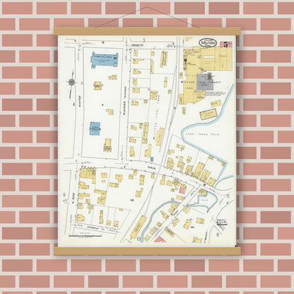 Old map wall art mockup — magnetic wood frame on brick wall — Sanborn Fire Insurance Map from Milford, Worcester County, Massachusetts (1920), Sheet #0005