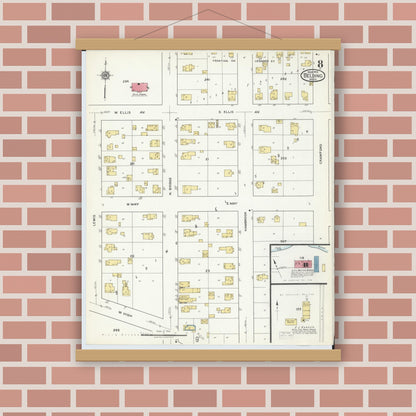 Old map wall art mockup — magnetic wood frame on brick wall — Sanborn Fire Insurance Map from Belding, Ionia County, Michigan (1918), Sheet #0008
