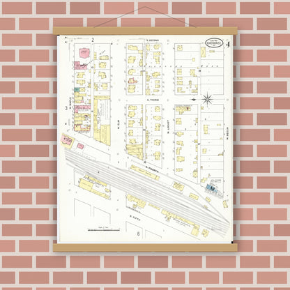 Old map wall art mockup — magnetic wood frame on brick wall — Sanborn Fire Insurance Map from Cherokee, Cherokee County, Iowa (1909), Sheet #0004