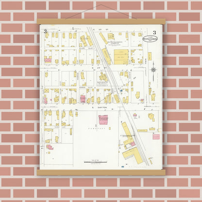 Old map wall art mockup — magnetic wood frame on brick wall — Sanborn Fire Insurance Map from West Alexandria, Preble County, Ohio (1926), Sheet #0003