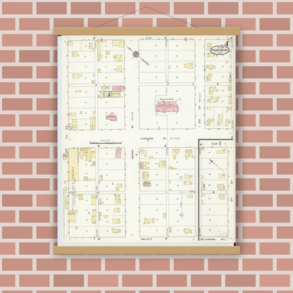 Old map wall art mockup — magnetic wood frame on brick wall — Sanborn Fire Insurance Map from Perrysburg, Wood County, Ohio (1914), Sheet #0004