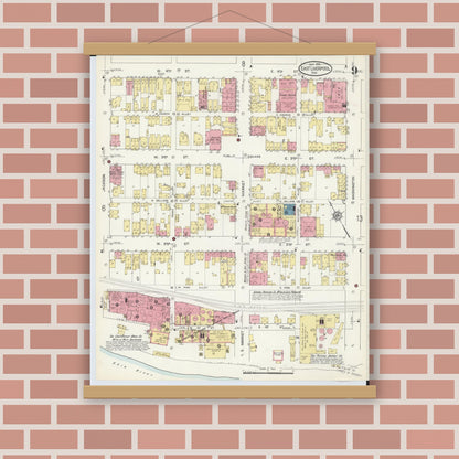 Old map wall art mockup — magnetic wood frame on brick wall — Sanborn Fire Insurance Map from East Liverpool, Columbiana County, Ohio (1913), Sheet #0009