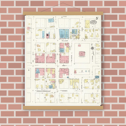 Old map wall art mockup — magnetic wood frame on brick wall — Sanborn Fire Insurance Map from Sac City, Sac County, Iowa (1915), Sheet #0005
