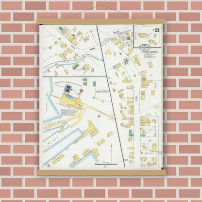 Old map wall art mockup — magnetic wood frame on brick wall — Sanborn Fire Insurance Map from Escanaba, Delta County, Michigan (1899), Sheet #0021