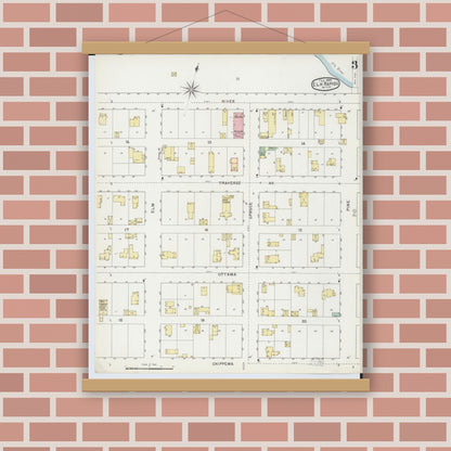 Old map wall art mockup — magnetic wood frame on brick wall — Sanborn Fire Insurance Map from Elk Rapids, Antrim County, Michigan (1895), Sheet #0003