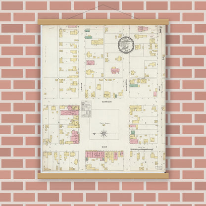 Old map wall art mockup — magnetic wood frame on brick wall — Sanborn Fire Insurance Map from Hope, Bartholomew County, Indiana (1896) - Complete Map Set