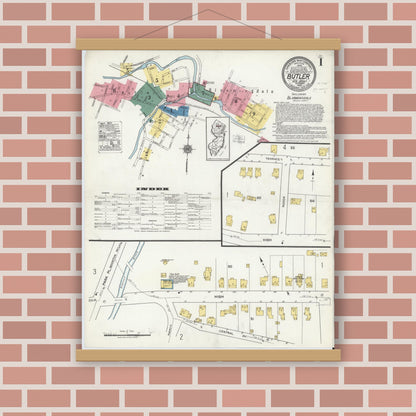 Old map wall art mockup — magnetic wood frame on brick wall — Sanborn Fire Insurance Map from Butler, Morris County, New Jersey (1920) - Complete Map Set