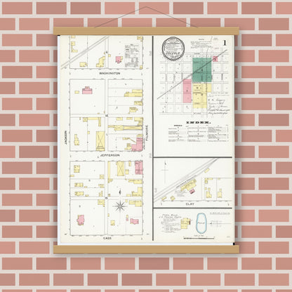 Old map wall art mockup — magnetic wood frame on brick wall — Sanborn Fire Insurance Map from Osceola, Clarke County, Iowa (1893) â€” Complete Set