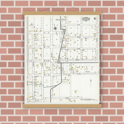 Old map wall art mockup — magnetic wood frame on brick wall — Sanborn Fire Insurance Map from Starke, Bradford County, Florida (1920), Sheet #0006