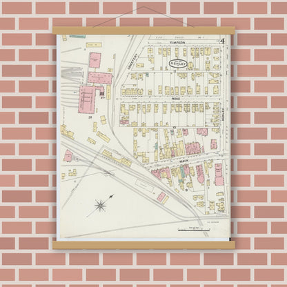 Old map wall art mockup — magnetic wood frame on brick wall — Sanborn Fire Insurance Map from Ashley, Luzerne County, Pennsylvania (1891), Sheet #0004