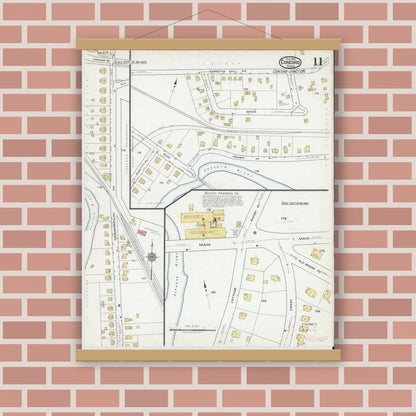 Old map wall art mockup — magnetic wood frame on brick wall — Sanborn Fire Insurance Map from Concord, Middlesex County, Massachusetts (1918), Sheet #0011