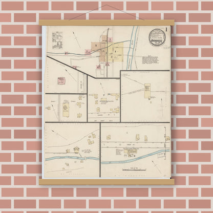 Old map wall art mockup — magnetic wood frame on brick wall — Sanborn Fire Insurance Map from Bainbridge, Chenango County, New York (1885) - Complete Map Set