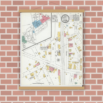 Old map wall art mockup — magnetic wood frame on brick wall — Sanborn Fire Insurance Map from Richmond, Macomb County, Michigan (1900) - Complete Map Set