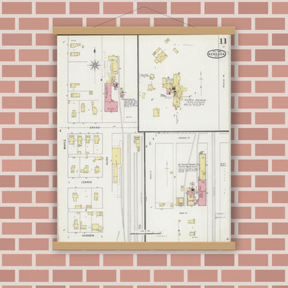 Old map wall art mockup — magnetic wood frame on brick wall — Sanborn Fire Insurance Map from Kenosha, Kenosha County, Wisconsin (1894), Sheet #0011