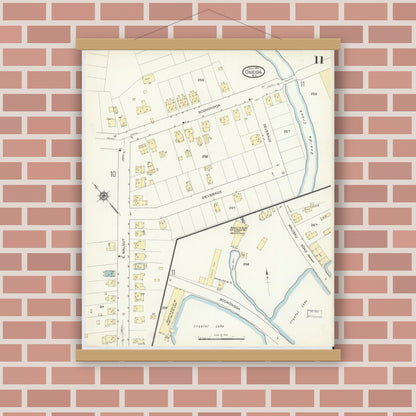 Old map wall art mockup — magnetic wood frame on brick wall — Sanborn Fire Insurance Map from Oneida, Madison County, New York (1914), Sheet #0011