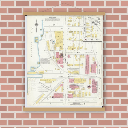Old map wall art mockup — magnetic wood frame on brick wall — Sanborn Fire Insurance Map from Holland, Ottawa County, Michigan (1916), Sheet #0002