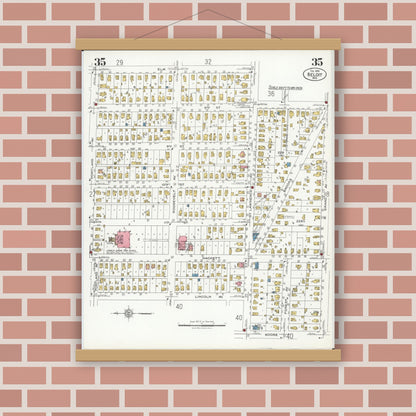 Old map wall art mockup — magnetic wood frame on brick wall — Sanborn Fire Insurance Map from Beloit, Rock County, Wisconsin (1926), Sheet #0035
